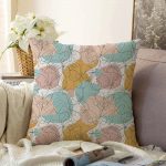 Mavi Ve Kahverengi Puantiye Zeminli Karakalem Çizim Çiçek Motifli Raşel Kadife Kırlent Kılıfı Realhomes