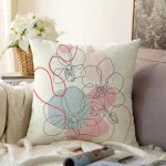 - Sonil-K-5378-Gorsel1 - Realhomes  Kırmızı Ve Turucu Şerit Temalı Çiçek Tasarımlı Dekoratif Raşel Kadife Kırlent Kılıfı Realhomes