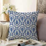 - Sonil-K-5399-Gorsel1 - Realhomes  Realhomes Lacivert Kot Zeminde Soyut Çizimler Dijital Baskılı Raşel Kadife Yastık Kılıfı Realhomes