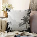 Doğa Temalı Palmiye Ağaç Desenli Raşel Kadife Kırlent Kılıfı Realhomes