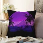 Siyah Zeminde Palmiye Ağaçları Ve Kuş Desenli Raşel Kadife Kırlent Kılıfı Realhomes