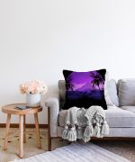 Siyah Zeminde Palmiye Ağaçları Ve Kuş Desenli Raşel Kadife Kırlent Kılıfı Realhomes