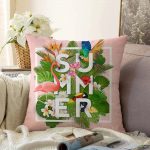 Pembe Summer Filamingo Özel Tasarım Raşel Kadife Kırlent Kılıfı Realhomes