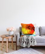 Gün Batımında Palmiye Ağaç Temalı Özel Tasarım Raşel Kadife Yastık Kılıfı Realhomes