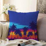 Gün Batımında Palmiye Ağaç Tasarımlı Raşel Kadife Kırlent Kılıfı Realhomes