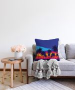 Gün Batımında Palmiye Ağaç Tasarımlı Raşel Kadife Kırlent Kılıfı Realhomes