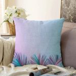 Toz Mavisi Zeminli Tropik Yapraklı Özel Tasarım Dijital Baskılı Raşel Kadife Kırlent Kılıfı Realhomes