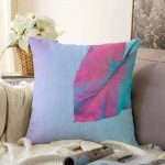 Toz Mavisi Zeminli Tropik Yapraklı Özel Tasarım Modern Raşel Kadife Kırlent Kılıfı Realhomes