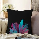 Siyah Zeminli Tropik Yapraklı Özel Tasarım Modern Raşel Kadife Kırlent Kılıfı Realhomes