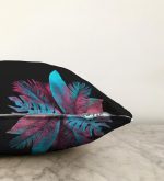 Siyah Zeminli Tropik Yapraklı Özel Tasarım Modern Raşel Kadife Kırlent Kılıfı Realhomes