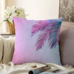 Toz Mavisi Zeminli Tropik Yapraklı Özel Tasarım Modern Raşel Kadife Yastık Kılıfı Realhomes