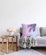 Toz Mavisi Zeminli Tropik Yapraklı Özel Tasarım Modern Raşel Kadife Yastık Kılıfı Realhomes