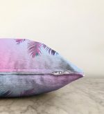 Toz Mavisi Zeminli Tropik Yapraklı Özel Tasarım Modern Raşel Kadife Yastık Kılıfı Realhomes