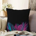 - Sonil-K-5521-Gorsel1 - Realhomes  Siyah Zeminli Tropik Yapraklı Özel Tasarım Dekoratif Raşel Kadife Kırlent Kılıfı Realhomes