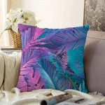 - Sonil-K-5523-Gorsel1 - Realhomes  Tropik Yapraklı Özel Tasarım Dijital Baskılı Modern Dekoratif Raşel Kadife Kırlent Kılıfı Realhomes