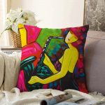 - Sonil-K-5574-Gorsel1 - Realhomes  Soyut Çizim Saksafon Temalı Dijital Baskılı Raşel Kadife Kırlent Kılıfı Realhomes