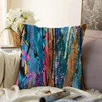 Mavi Ağırlıklı Suluboya Desenli Modern Raşel Kadife Kırlent Kılıfı Realhomes