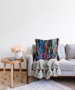 Mavi Ağırlıklı Suluboya Desenli Modern Raşel Kadife Kırlent Kılıfı Realhomes