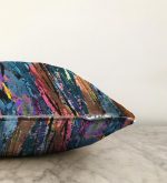 Mavi Ağırlıklı Suluboya Desenli Modern Raşel Kadife Kırlent Kılıfı Realhomes