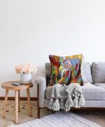 Renkli Sulu Boya Çizimli Gece Kondu Evleri Motifli Dekoratif Raşel Kadife Kırlent Kılıfı Realhomes