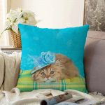 - Sonil-K-5612-Gorsel1 - Realhomes  Mavi Şapkalı Kedi Desenli Modern Raşel Kadife Kırlent Kılıfı Realhomes