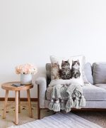 Sevimli Kediler Desenli Dijital Baskılı Modern Raşel Kadife Yastık Kırlent Kılıfı Realhomes