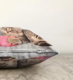 Sevimli Kedi Desenli Dijital Baskılı Modern Raşel Kadife Yastık Kırlent Kılıfı Realhomes