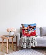 Hamaktaki Köpekler Motifli Modern Raşel Kadife Yastık Kırlent Kılıfı Realhomes