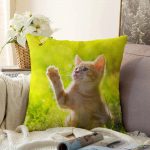 - Sonil-K-5632-Gorsel1 - Realhomes  Sevimli Kedi Desenli Dijital Baskılı Modern Raşel Kadife Yastık Kırlent Kılıfı Realhomes