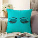 - Sonil-K-564-Gorsel1 - Realhomes  Turkuaz Zeminde Kirpik Motifli Dekoratif Raşel Kadife Kırlent Kılıfı Realhomes