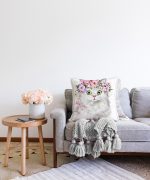 - Sonil-K-5649-Gorsel2 - Realhomes  Çiçekli Kedi Motifli Dijital Baskılı Modern Raşel Kadife Yastık Kırlent Kılıfı Realhomes