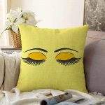 - Sonil-K-565-Gorsel1 - Realhomes  Sarı Zeminde Kirpik Motifli Dekoratif Raşel Kadife Kırlent Kılıfı Realhomes