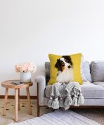 - Sonil-K-5662-Gorsel2 - Realhomes  Sarı Zeminli Köpek Dijital Baskılı Modern Raşel Kadife Yastık Kırlent Kılıfı Realhomes