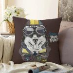 Brave Dog Pilot Motifli Dijital Baskılı Modern Raşel Kadife Yastık Kırlent Kılıfı Realhomes