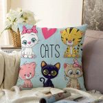 - Sonil-K-5667-Gorsel1 - Realhomes Cats Motifli Dijital Baskılı Modern Raşel Kadife Yastık Kırlent Kılıfı Realhomes