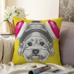 - Sonil-K-5674-Gorsel1 - Realhomes  Kulaklıklı Köpek Motifli Dijital Baskılı Modern Raşel Kadife Yastık Kırlent Kılıfı Realhomes