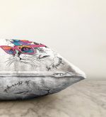 Renkli Gözlüklü Siyah Beyaz Kedi Dijital Baskılı Modern Raşel Kadife Yastık Kırlent Kılıfı Realhomes