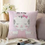 - Sonil-K-5693-Gorsel1 - Realhomes  Açık Mine Renkli My Love Yazılı Sevimli Kedicik Motifli Modern Raşel Kadife Yastık Kılıfı Realhomes