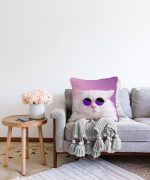 - Sonil-K-5699-Gorsel2 - Realhomes Gözlüklü Kedi Desenli Dijital Baskılı Modern Raşel Kadife Yastık Kırlent Kılıfı Realhomes