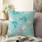- Sonil-K-5702-Gorsel1 - Realhomes  Deniz Kızı Kuyruklu Kedicikler Dijital Baskılı Modern Raşel Kadife Yastık Kırlent Kılıfı Realhomes
