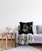 Siyah Beyaz Sevimli Kedi Dijital Baskılı Modern Raşel Kadife Yastık Kırlent Kılıfı Realhomes