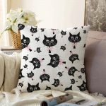 - Sonil-K-5720-Gorsel1 - Realhomes  Siyah Kediler Desenli Modern Raşel Kadife Yastık Kırlent Kılıfı Realhomes