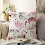 - Sonil-K-5725-Gorsel1 - Realhomes  Sevimli Kedi Desenli Dijital Baskılı Modern Raşel Kadife Yastık Kırlent Kılıfı Realhomes