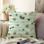 - Sonil-K-5734-Gorsel1 - Realhomes  Yeşil Çizgili Zeminde Pati İzli Dijital Baskılı Modern Raşel Kadife Yastık Kırlent Kılıfı Realhomes