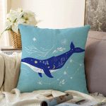 - Sonil-K-5750-Gorsel1 - Realhomes  Buz Mavisi Zeminli Balina Desenli Modern Raşel Kadife Kırlent Kılıfı Realhomes