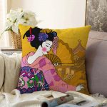 - Sonil-K-5791-Gorsel1 - Realhomes  Turuncu Zeminci Modern Japon Women Tasarımlı Dijital Baskılı Raşel Kadife Kırlent Kılıfı Realhomes