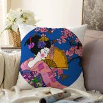 - Sonil-K-5795-Gorsel1 - Realhomes  Çiçek Desenli Yelpazeli Japon Kız Motifli Modern Raşel Kadife Kırlent Kılıfı Realhomes