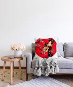 Çiçek Desenli Yelpazeli Japon Kız Motifli Modern Raşel Kadife Yastık Kılıfı Realhomes