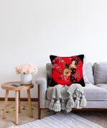 Çiçek Desenli Yelpazeli Japon Kız Motifli Modern Raşel Kadife Kırlent Kılıfı Realhomes