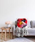 Çiçek Desenli Yelpazeli Japon Kız Motifli Modern Raşel Kadife Yastık Kılıfı Realhomes